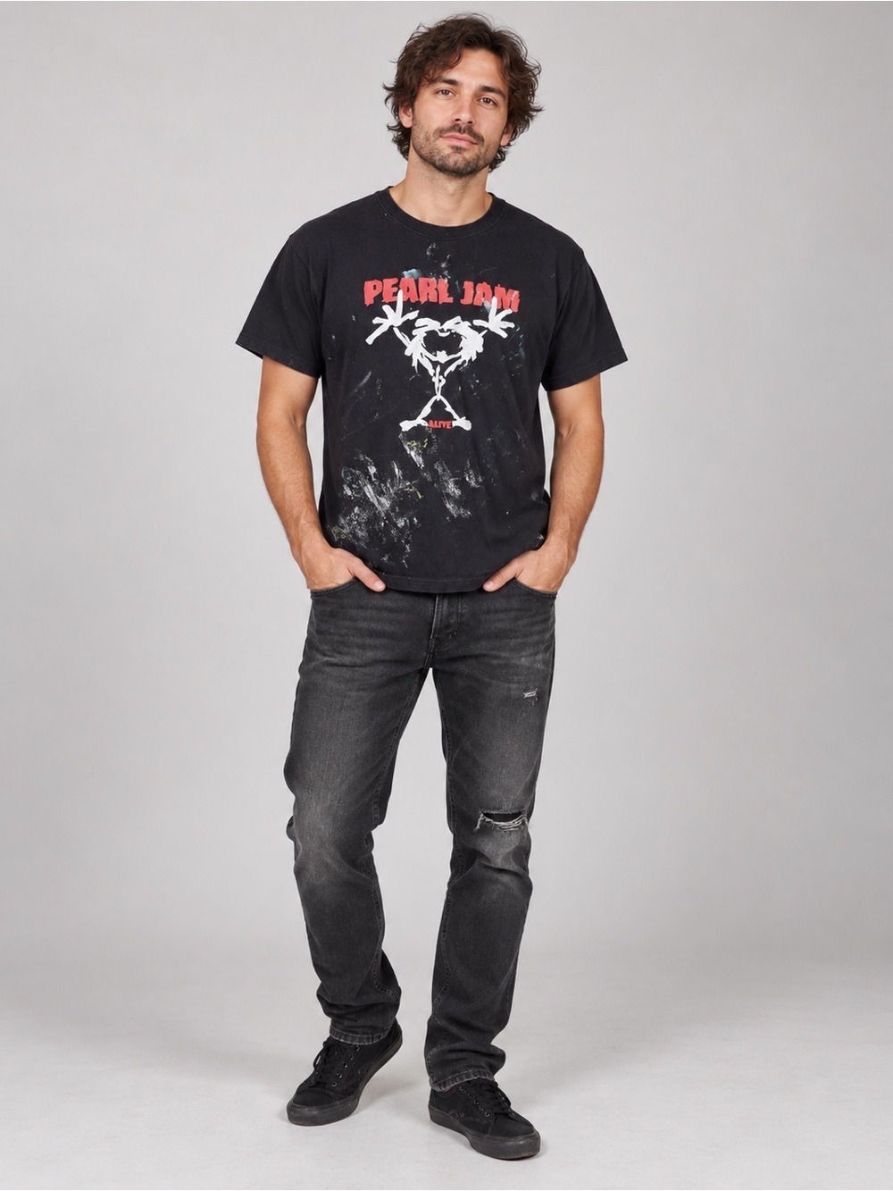 Pearl Jam Alive Stickman Black Graphic Tee Men’s M Paint Splatter